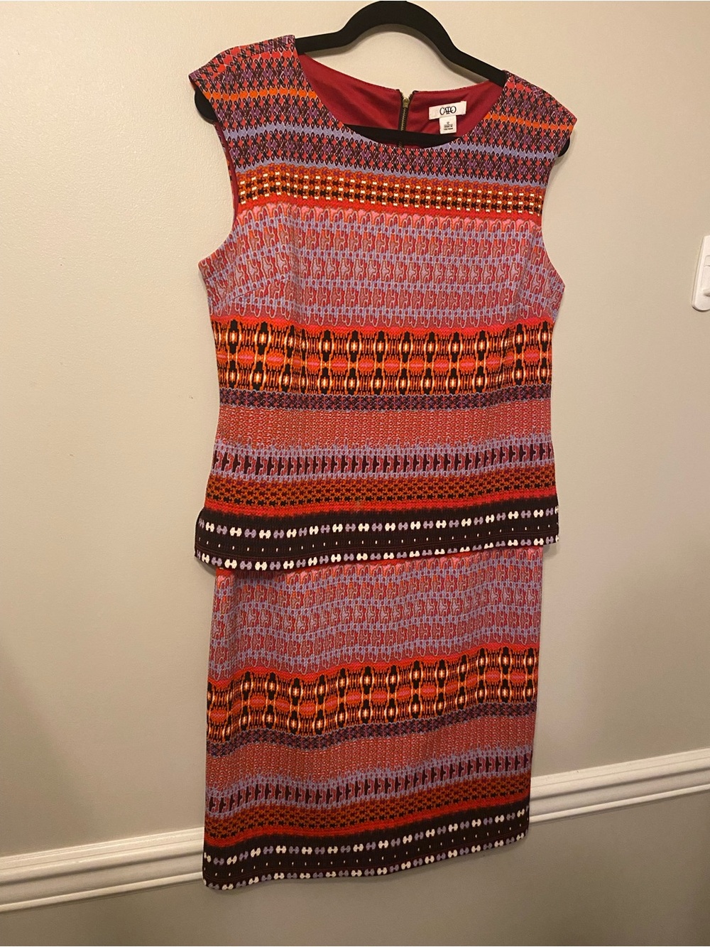 Cato Multicolor Tribal Print Sheath Dress - Red, Orange, Lavender, Black